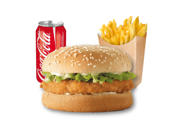 MENU HAMBURGUESA DE POLLO , PATATAS Y REFRESCO
